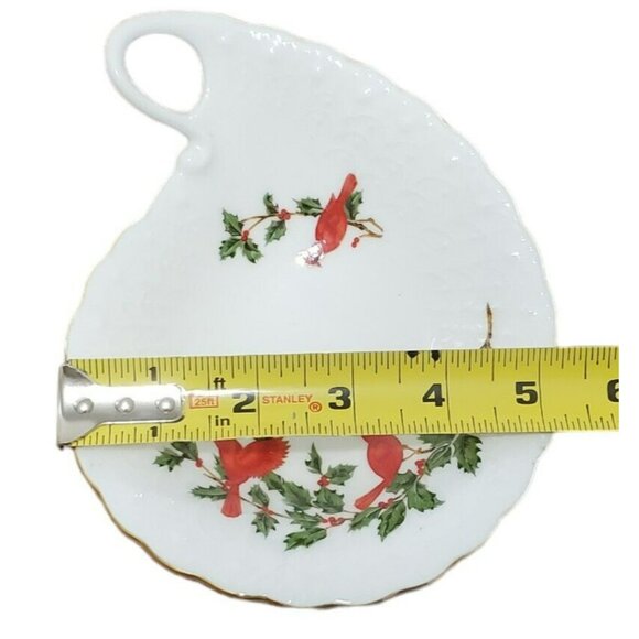 Lefton Cardinal Candy Dish Birds Holly Christmas Holiday Trinket Bone China 1988 - Picture 13 of 14